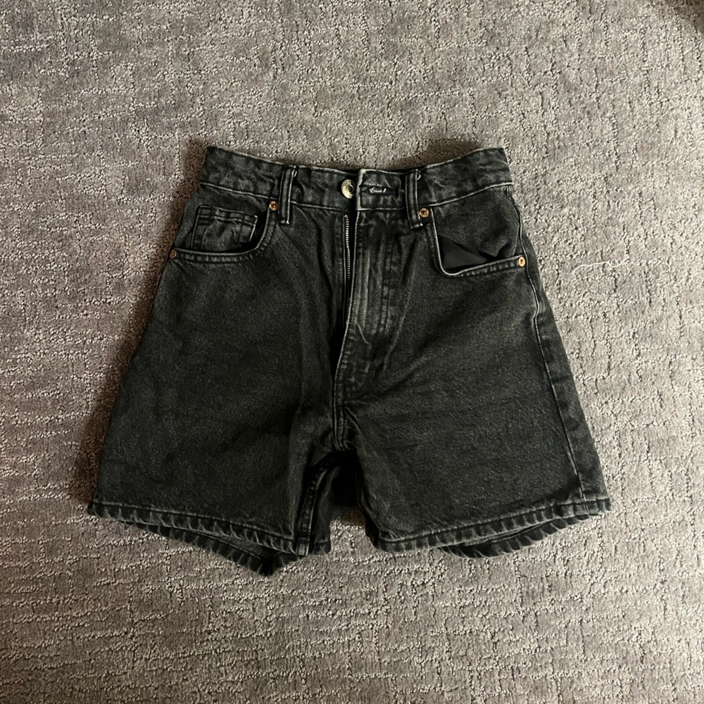 High waisted black denim shorts